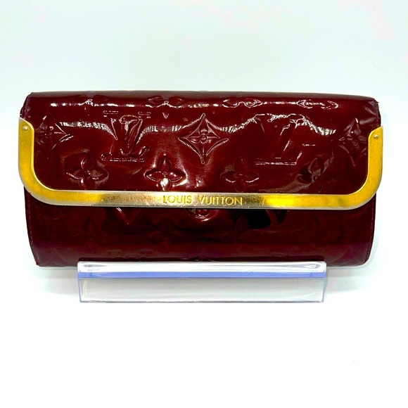 Louis Vuitton Sarah Wallet Rossmore Rouge Fauviste Vernis Portefeuille Gold Trim - Picture 2 of 16